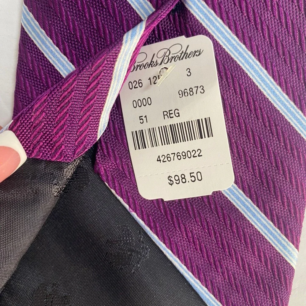 Brooks Brothers Silk Tie Mens OS Purple Blue Repp Stripe Woven Italy Made in USA
